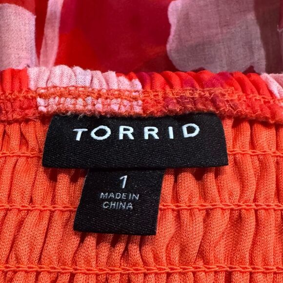 Torrid Midi Cotton Clip Dot Lace Up Smocked Dress Red Floral Women’s XL 1XL - Picture 3 of 4